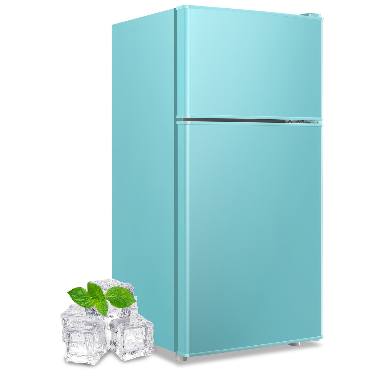 Double-Door Mini Refrigerator by DEMULLER with Listed 2.4 Cu Ft Capacity, Top Freezer, Two Removable Plastic Shelves and Adjustable Feet for Apartments and Dorms