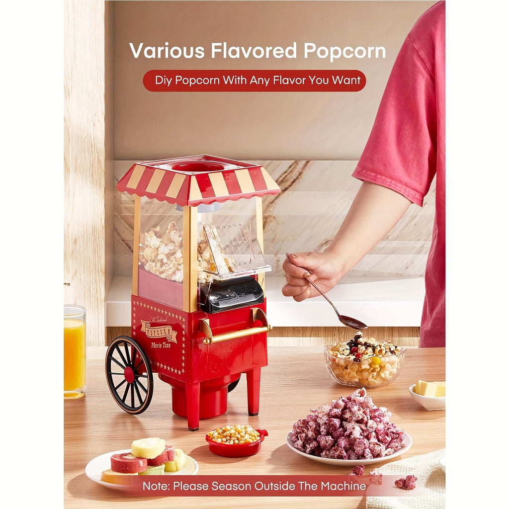 Red Hot Air Popcorn Maker by Oyajia with Listed 1400W Power and Measuring Cap, Electric Air Popper with Lid and User Manual for Home Movie Nights and Party Snacks