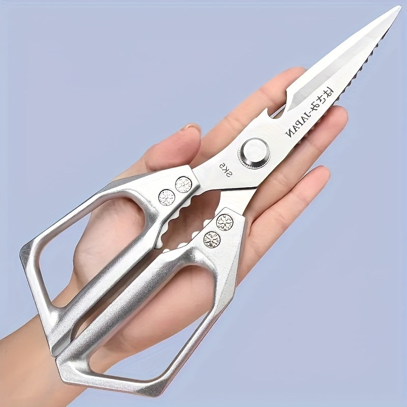 202 Stainless Steel Meat Scissors, Single-Pair Heavy Duty Poultry Shears in Moon Silvery for Chicken Preparation, Home Kitchens and Outdoor Cooking