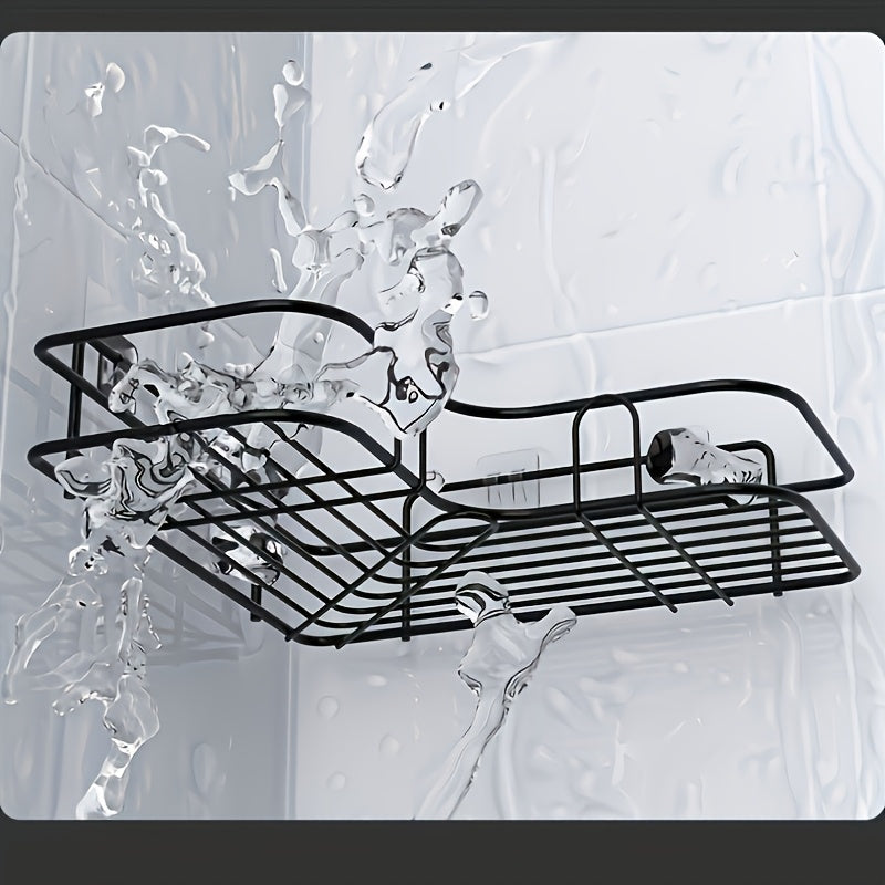 Stainless Steel Corner Shower Shelf in Black, Wall-Mounted Multi-Compartment Organizer for Compatible Shampoo, Conditioner and Cosmetic Bottles in Bathrooms