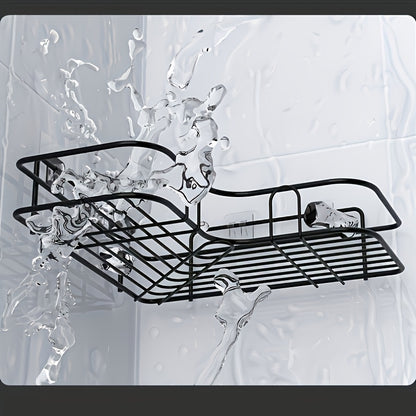 Stainless Steel Corner Shower Shelf in Black, Wall-Mounted Multi-Compartment Organizer for Compatible Shampoo, Conditioner and Cosmetic Bottles in Bathrooms