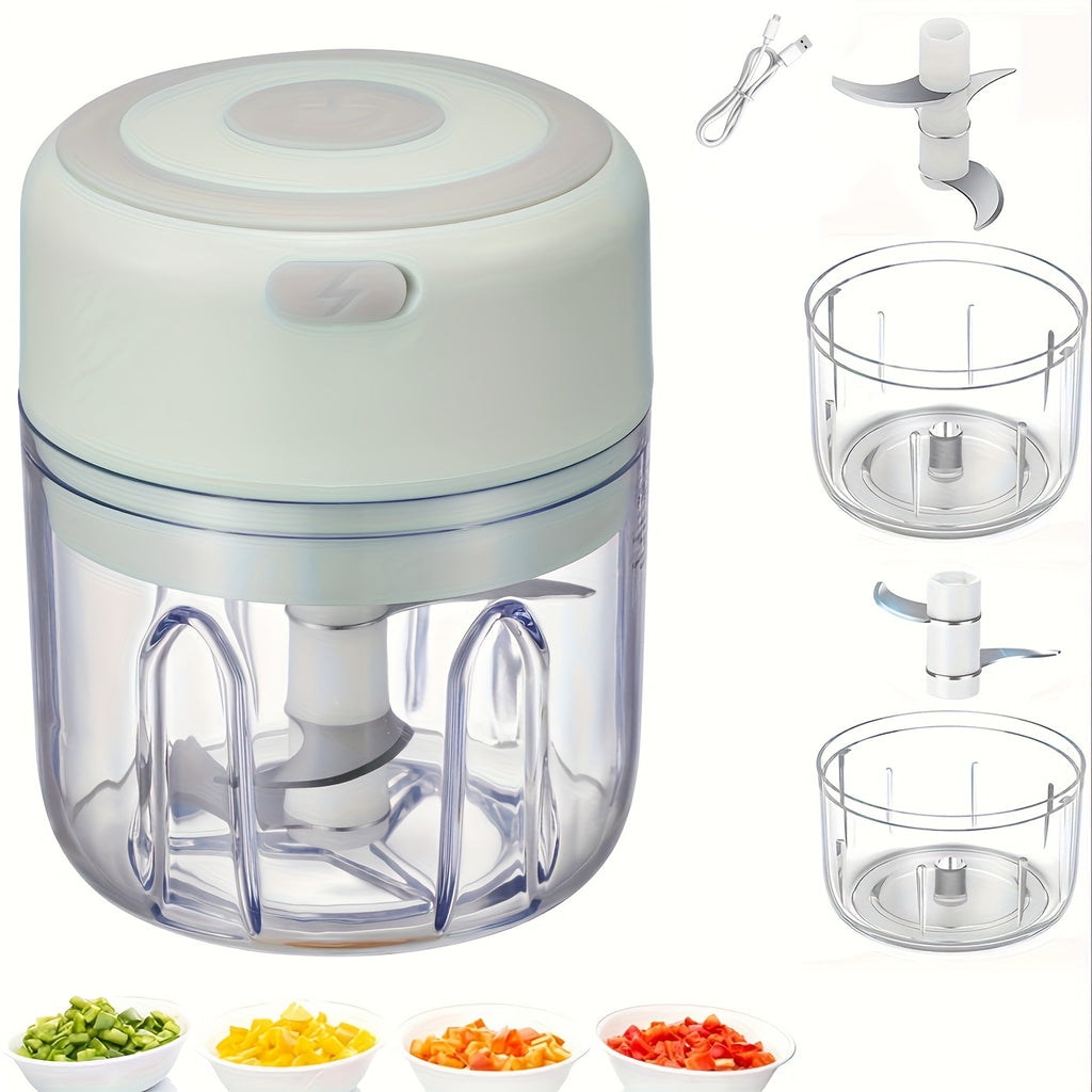 Cordless Mini Garlic Chopper, USB Electric Food Prep Tool with 500ml, 8.45oz Three-Blade and Set Options in White, Green or Pink for Small Kitchen Tasks