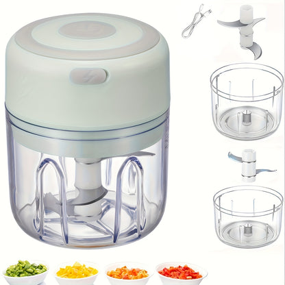 Cordless Mini Garlic Chopper, USB Electric Food Prep Tool with 500ml, 8.45oz Three-Blade and Set Options in White, Green or Pink for Small Kitchen Tasks