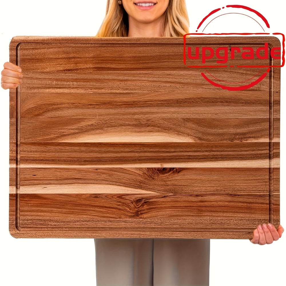 Large Wooden and Bamboo Cutting Board with Listed Juice Trough, Ordinary and Upgrade Size Options for Kitchen Food Preparation, Cheese Serving and Everyday Chopping