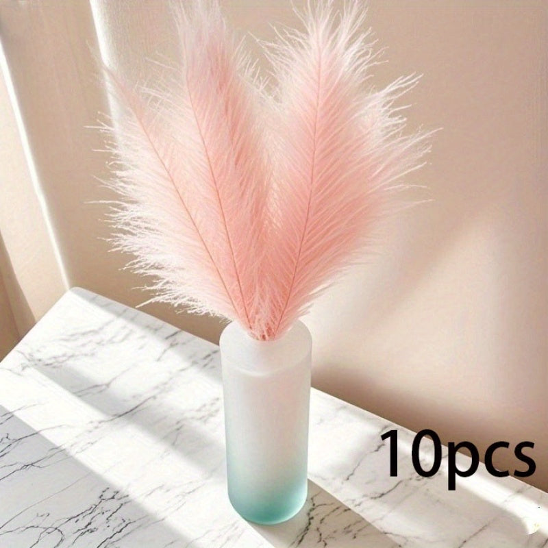 Artificial Pampas Grass for Boho Home Decor, Listed 10-Piece Bouquet for Living Room, Dining Table, Bedroom and Wedding Arrangements, Vase Not Included