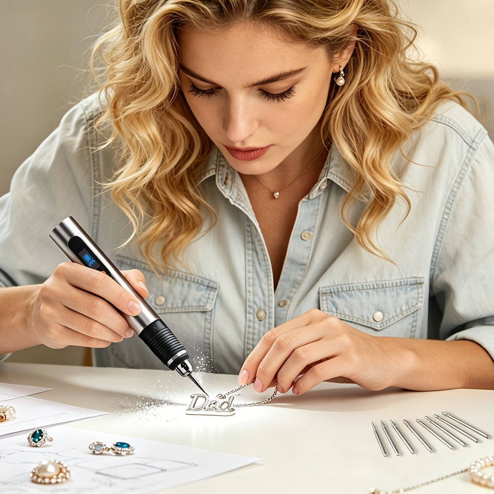 Rechargeable Engraving Pen Kit with Three Speed Settings, 30 Grinding Bits, 3 Drill Bits and 10 Plastic Stencils for Adult DIY Detail Work and Personalized Gifts