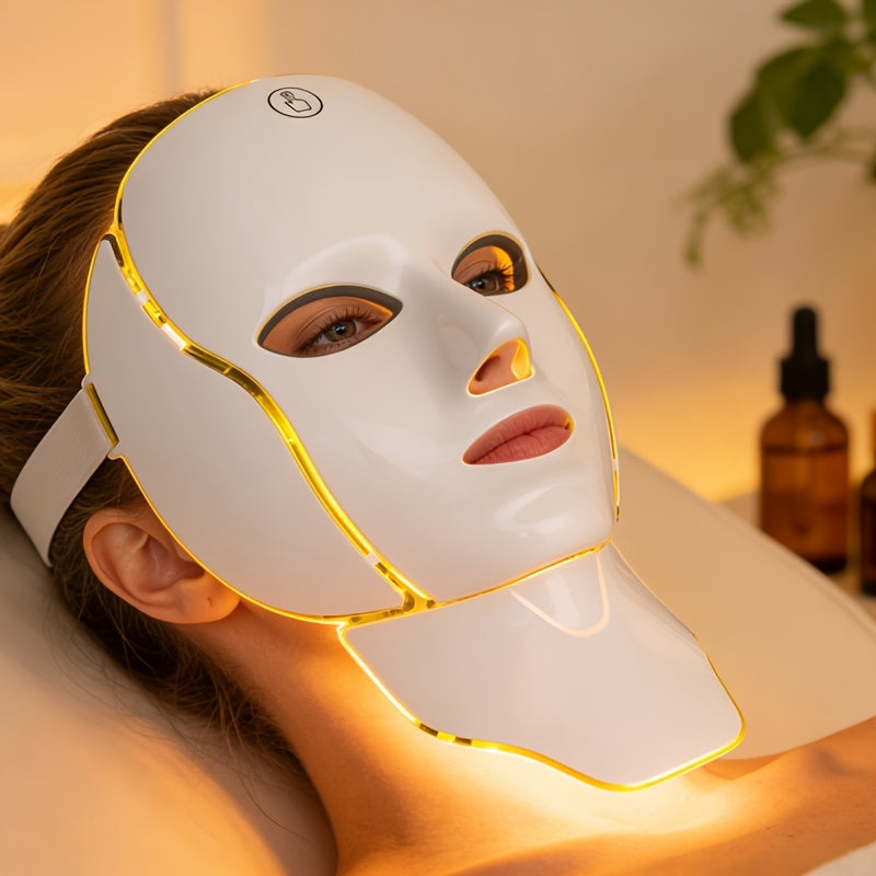 Seven-Color Facial Mask Device with USB Charging, White Face and Neck Beauty Care Instrument for At-Home Skincare Routines and Thoughtful Gifts