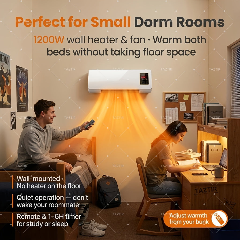 1200W Wall-Mounted Ceramic Heater in White, PTC Heating Design with Remote Control and Timer, Listed Dual-Mode Model for Space-Conscious Home Installation