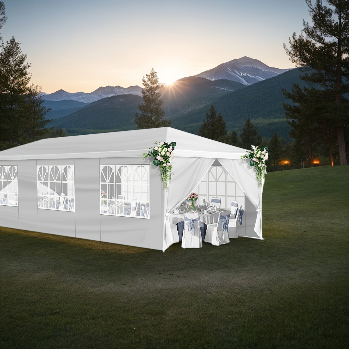 Party Canopy Tent with Listed 10 x 30 ft Footprint, White PE Cloth and Iron Tube Frame, Eight-Sidewall or No-Sidewall Options for Temporary Outdoor Events