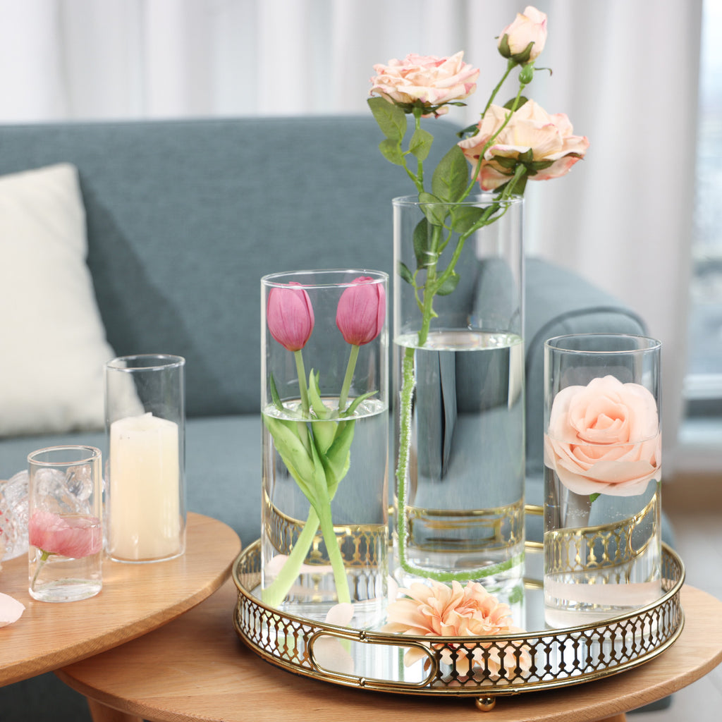 Glass Cylinder Vase Set, 15 Clear Round Vases in Five Heights from 4 to 11.8 Inches for Layered Wedding Centerpieces, Flower Arrangements and Home Table Decor