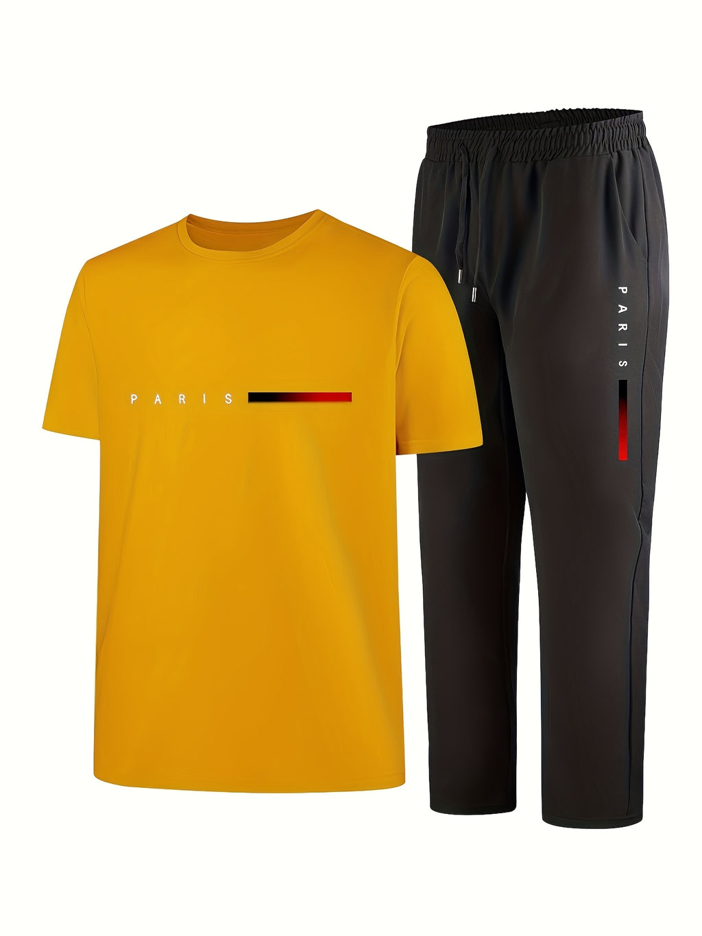 Men's Two-Piece Outfit with Printed Short Sleeve Crew Neck Top and Straight Pants, Seven Color Options and S to XXL Sizes for Casual Spring and Summer Style