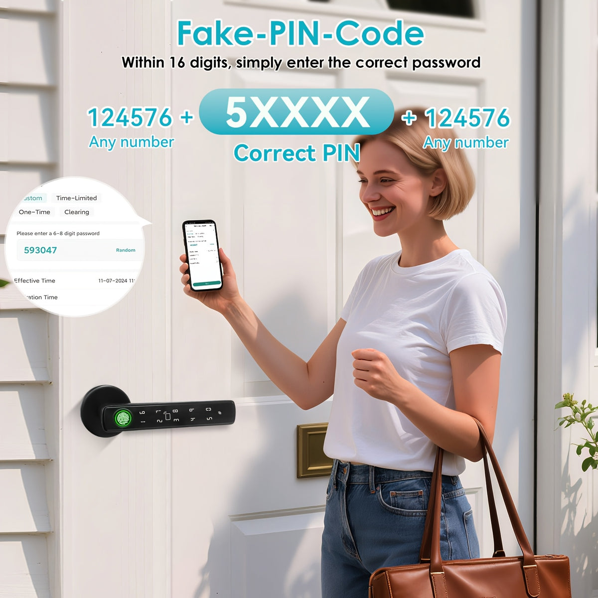 5-in-1 Fingerprint Door Knob Lock with Keypad and Smart Life Access, Two IC Cards and Two Keys, Single-Row or Double-Row Options for Compatible Interior Doors