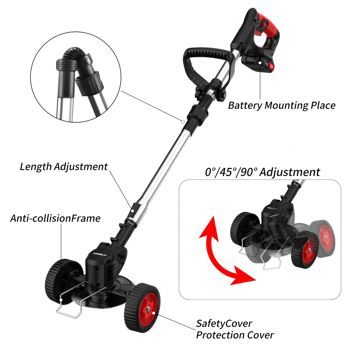 Adjustable Cordless Grass Trimmer with Rotating Head, Listed Three Blades and Two Batteries, Standard Red or Upgraded Color Options for Home Lawn and Garden Maintenance