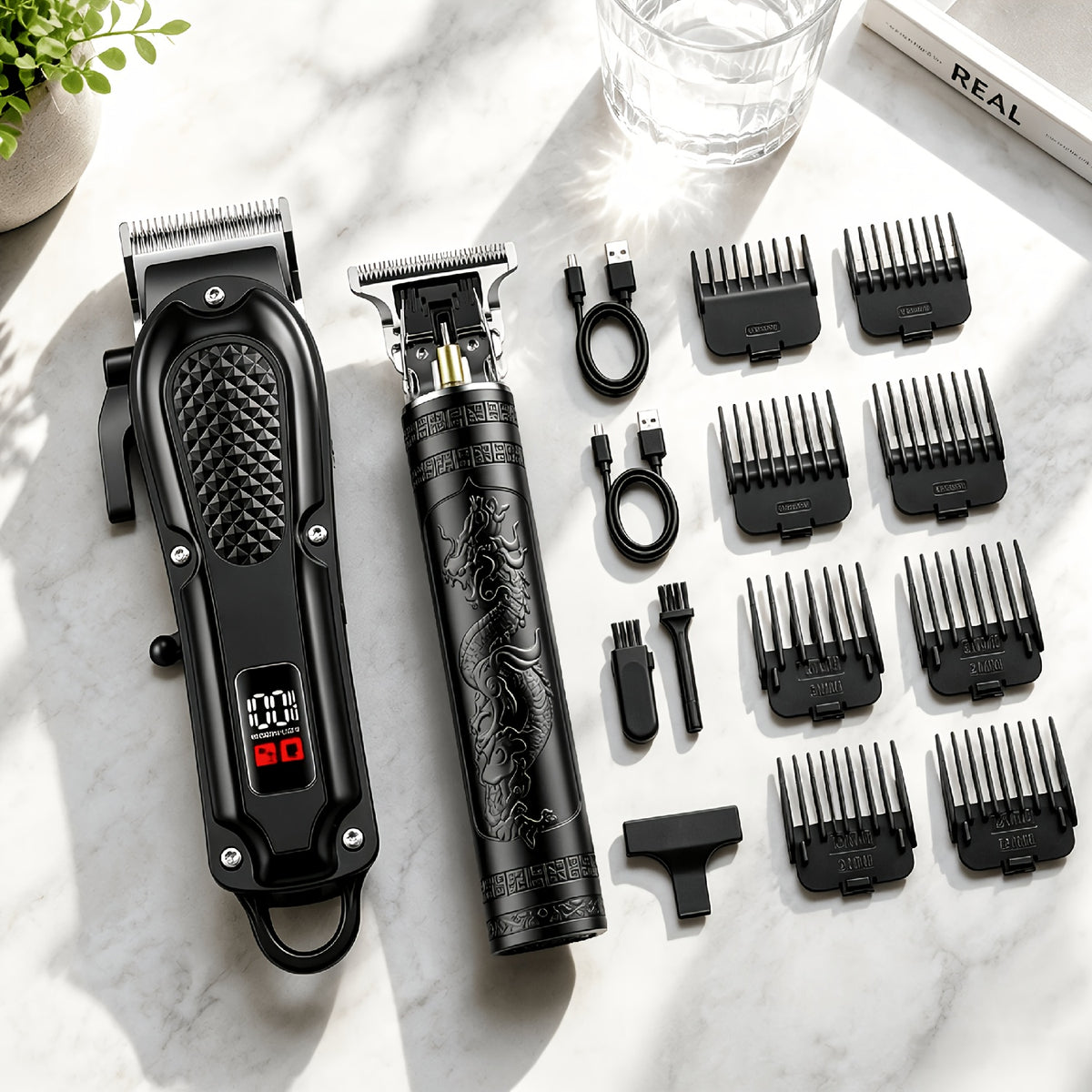 Cordless Hair Clipper and Trimming Kit for Men with LCD Display, Listed Zero-Gap Blades and Dual USB Charging, Black-2 or Golden-4PCS-2 Package Options