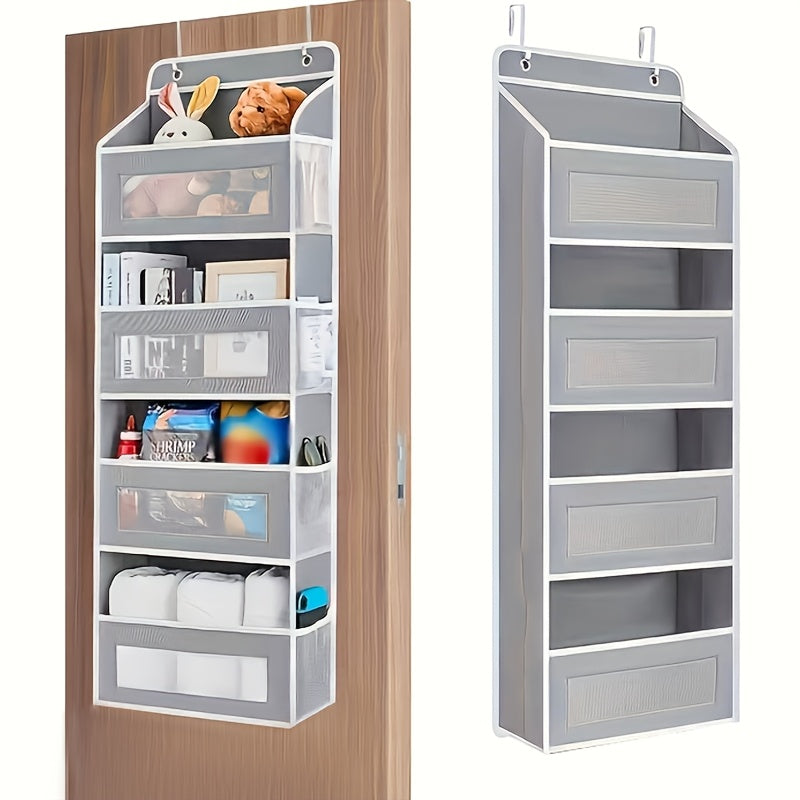 Four-Tier Fabric Door Organizer in Grey, Over-the-Door Pocket Storage for Bedroom Essentials, Bathroom Items and Closet Organization