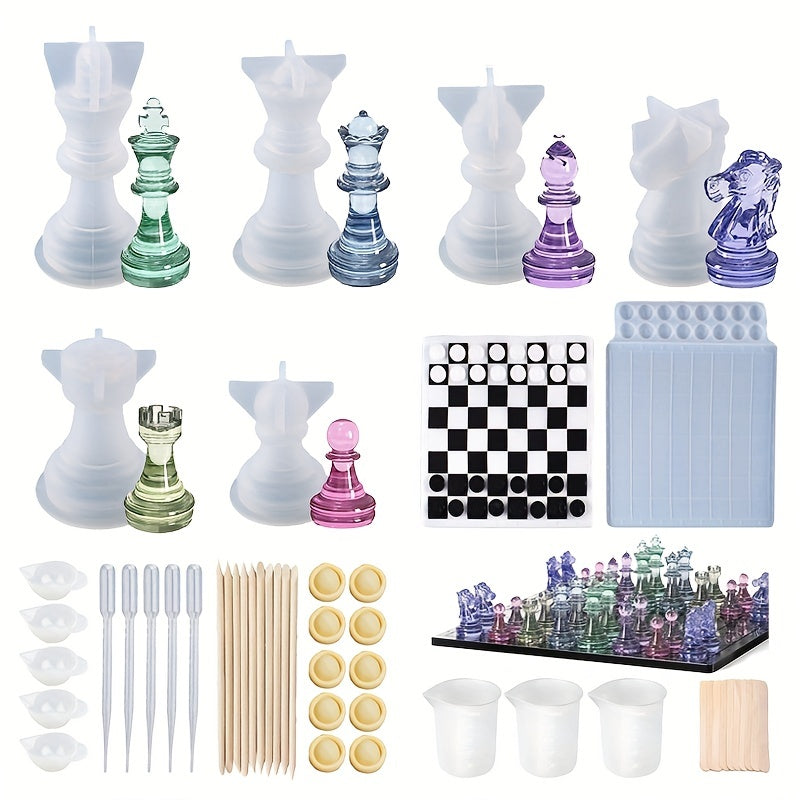 Chess Silicone Mold Set for DIY Epoxy Resin Casting, 3D Chess-Themed Craft Molds for Handmade Table Ornaments and Creative Adult Hobby Projects