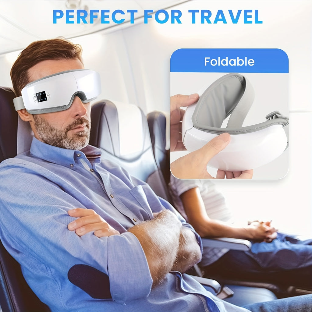 Heated Eye Massager with Air Pressure and Vibration, Portable 4D Massage Device with Music, Multiple Modes and LED Display for Home Relaxation