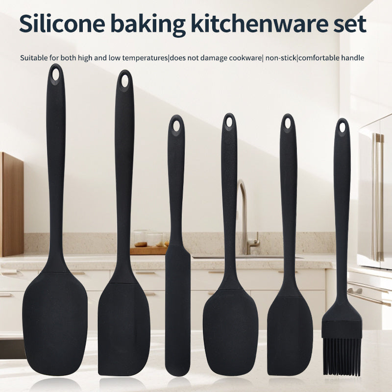Silicone Baking Utensil Set, Six-Piece Kitchen Tool Selection with Scraper, Spatula and Oil Brush References in Red, Green, Black, Pink or Blue for Cake Preparation