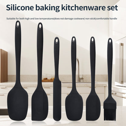 Silicone Baking Utensil Set, Six-Piece Kitchen Tool Selection with Scraper, Spatula and Oil Brush References in Red, Green, Black, Pink or Blue for Cake Preparation