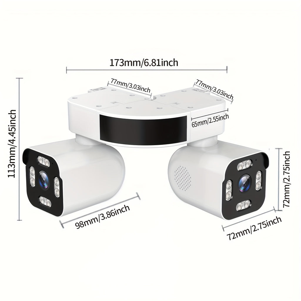 Corner Mount Security Camera by PHANSATIM, 8MP Dual-Lens PTZ with Color Night Vision, WiFi or Wired Network Connection and Wired Power for Indoor Outdoor Use