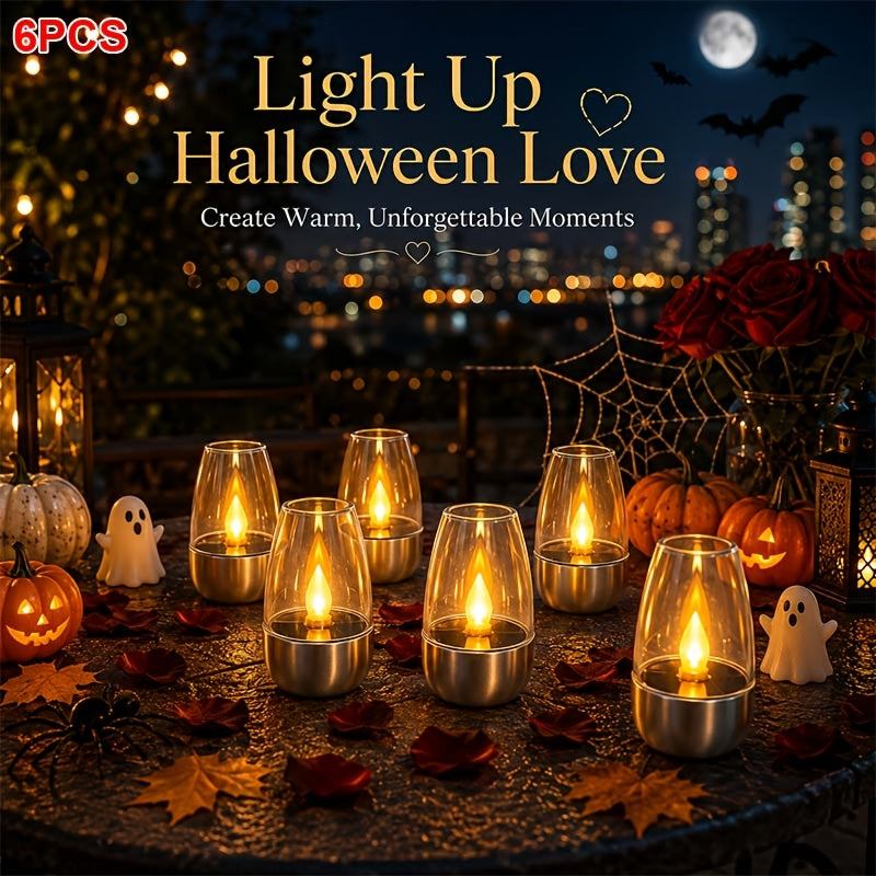 Solar Flameless LED Candles, Six-Piece Outdoor Decorative Light Set with Flickering Candlelight and Listed IP44 Rating for Patio Dinners, Weddings and Holiday Displays