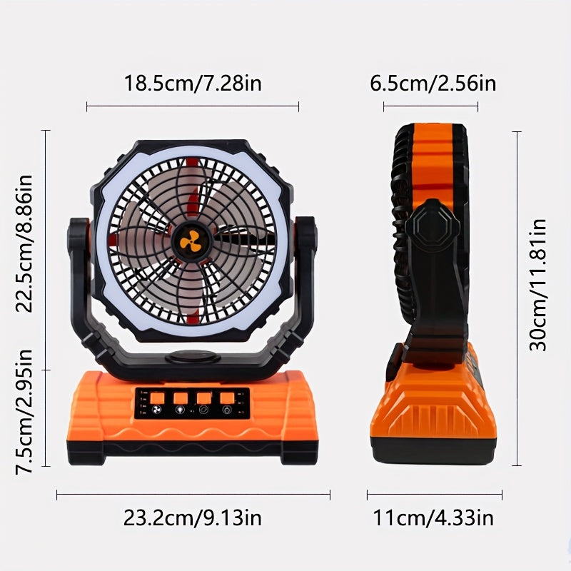 20000mAh Camping Fan with 4 LED Lanterns, Dual Motor Battery Powered Fan, 4-Speed Desk Fan with Hook, Remote Control Portable Outdoor Fan for Tent, Power Outage, Construction Site