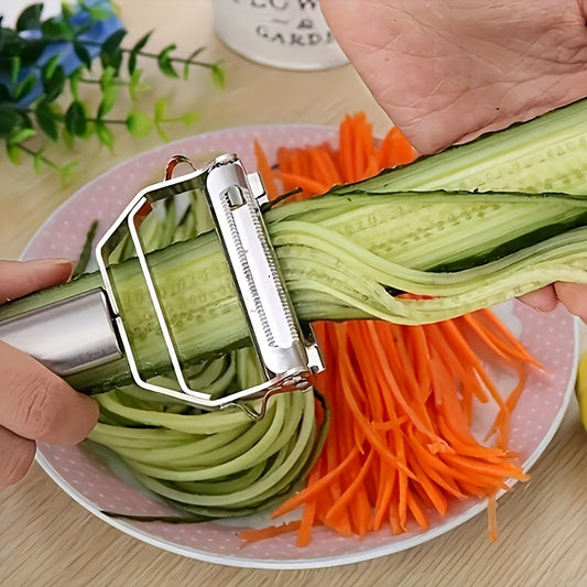 4-in-1 Fruit and Vegetable Peeler in Stainless Steel, Single Kitchen Tool for Cutting, Slicing, Planing and Scraping Potatoes, Carrots and Melons