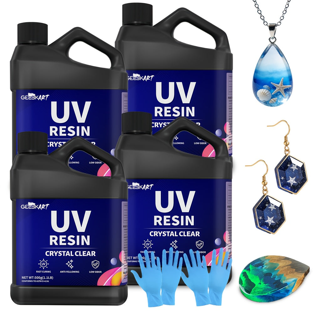 UV Craft Resin in Clear Hard-Type Formula, 500g, 2.2LB or 4.41LB Options for Light-Curing Jewelry Making, Handmade Charms and Decorative Hobby Projects