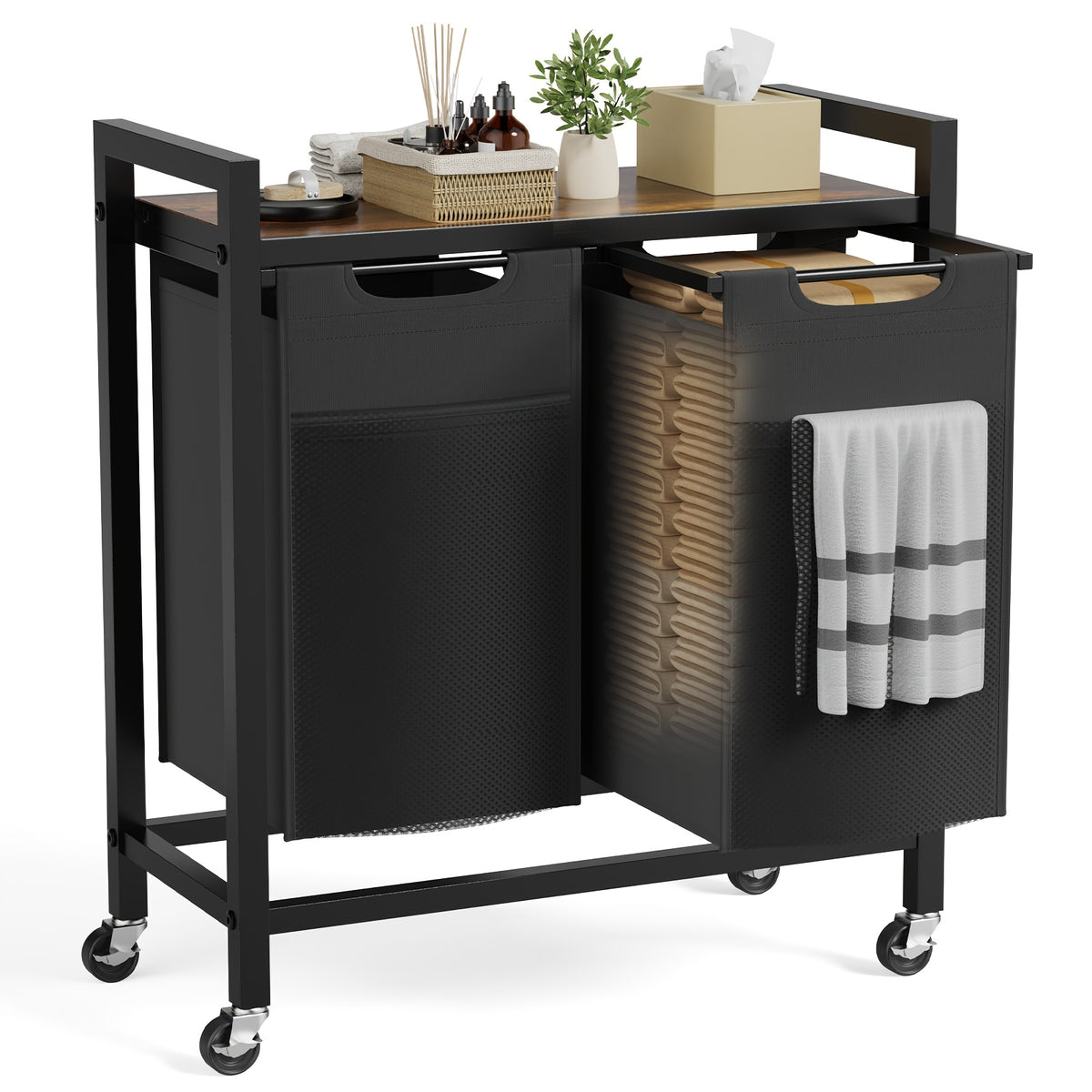 Rolling Laundry Sorter Cart with Pull-Out Removable Bags and Lockable Wheels for Bedroom, Bathroom and Laundry Room, 20 to 44 Inch Model Options