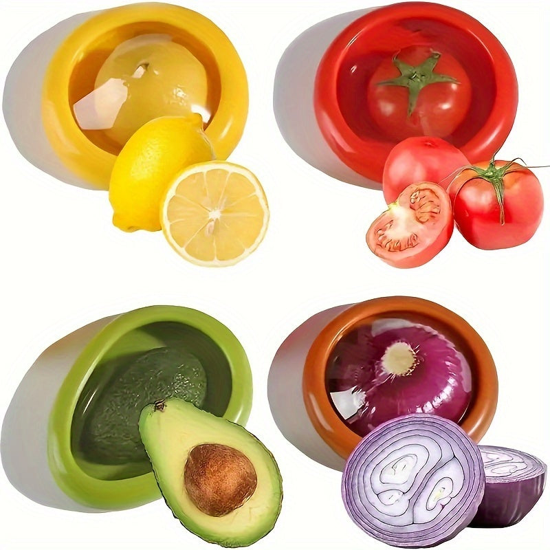 Fruit and Vegetable Storage Holders, 4-Piece Reusable Silicone Fridge Pod Set for Compatible Avocado, Tomato, Onion and Lemon Kitchen Organization