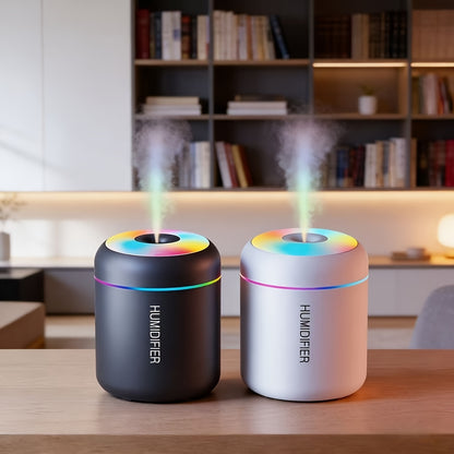 Cool Mist Aromatherapy Diffuser with 300ml Tank and Seven-Color LED Night Light, Black USB-Powered Humidifier for Bedroom, Desk and Home Office Atmosphere