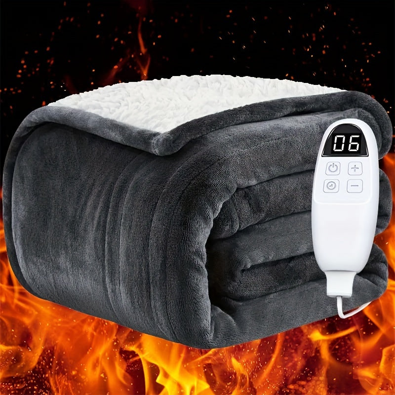 Flannel Sherpa Electric Blanket with 6 Heat Settings, Twin Full and Queen Size Options, Soft Double-Sided Heated Cover for Indoor Winter Comfort