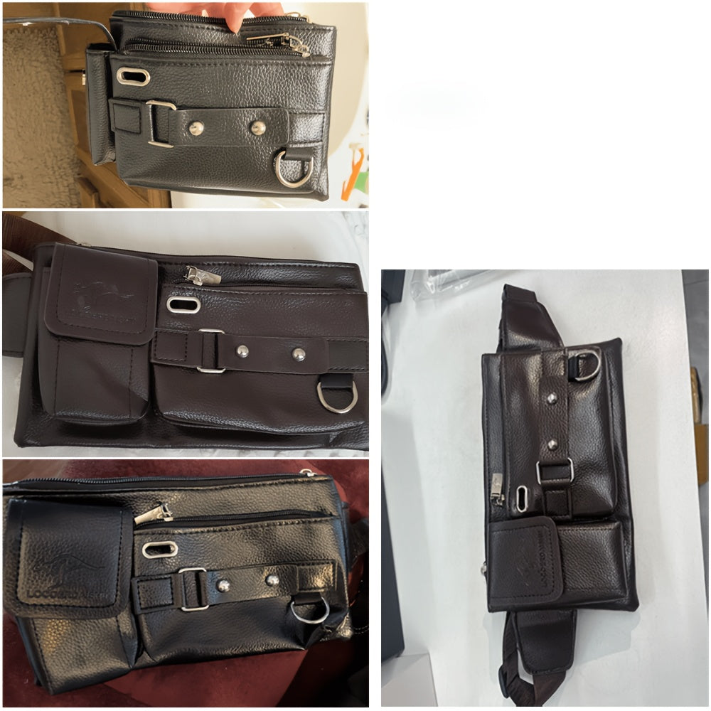 Multi-Compartment Waist Bag in Black or Brown, Listed Crossbody and Sling Carry Styles for Everyday Commuting, Shopping, Travel and Casual Outings