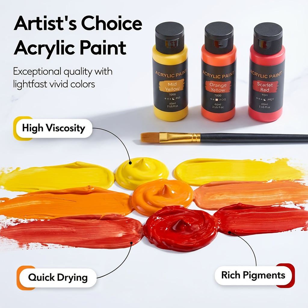 Acrylic Painting Kit with Brushes, 24 Paint Colors and 12 Art Brushes for Canvas, Ceramic and Fabric Projects, Creative Supplies for Beginners and Artists