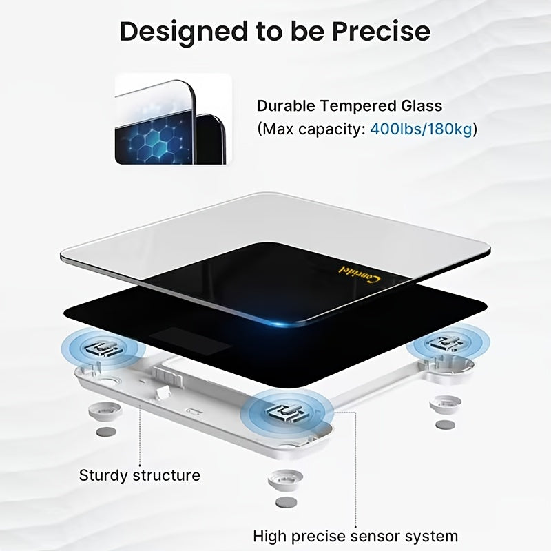 Digital Weight Scale 400lb, High-Precision Bathroom Scale with Clear Digital Display, Ultra Wide Tempered Glass Platform, Battery Powered Body Weight Scale for Home Fitness and Daily Use