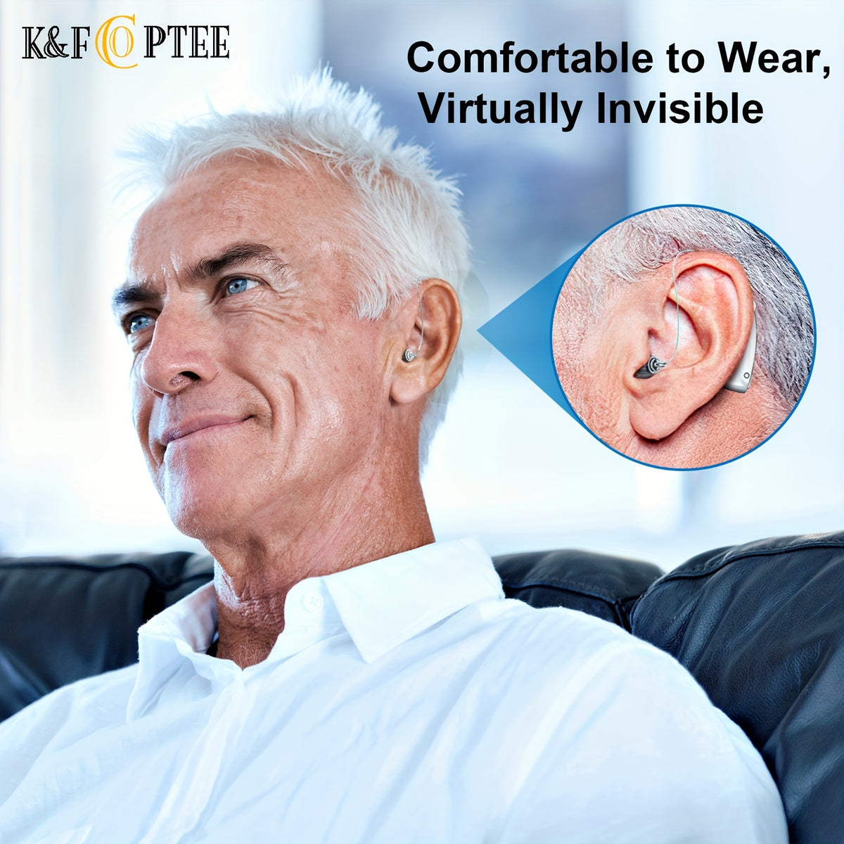 Silver Rechargeable Hearing Aids, Listed One-Pair Behind-the-Ear Devices with Volume Adjustment, Frequency Controls and USB Charging Case for Adult Listening Needs