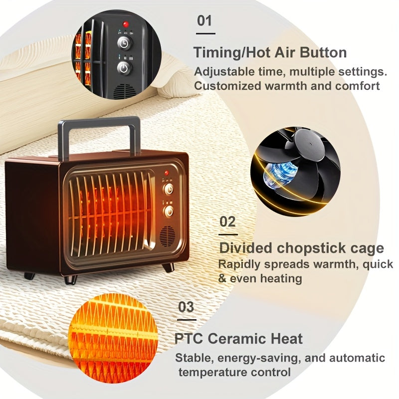 Remote-Controlled Red Space Heater with Listed 600W Power, Three Heat and Fan Settings, Adjustable Thermostat and Timer for Supervised Indoor Home or Office Warmth