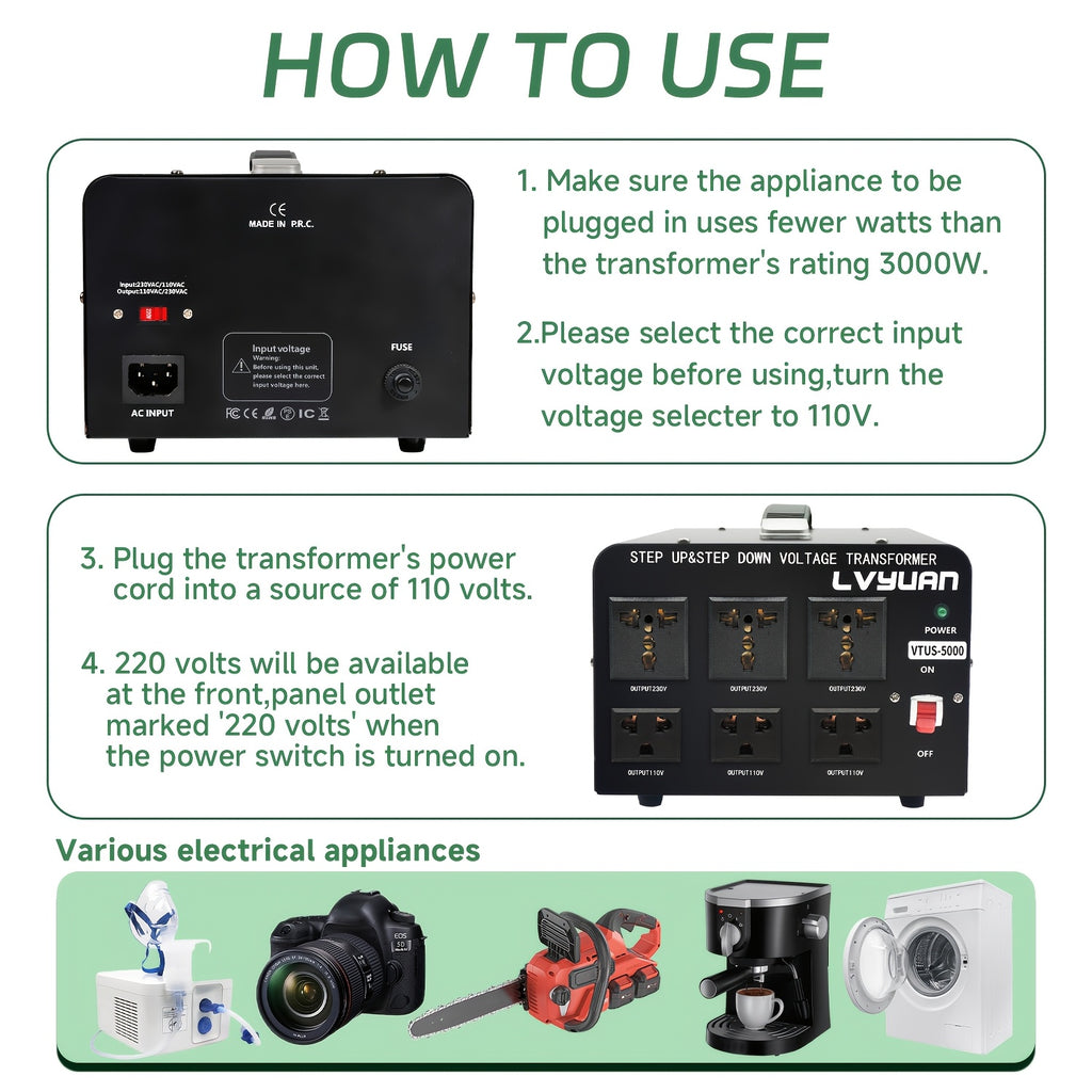 Voltage Converter 800W/5000W Peak, Heavy Duty Step Up Step Down Transformer, 110V to 220V / 220V to 110V, Aluminum Body, Safety Protections with Overload Indicator