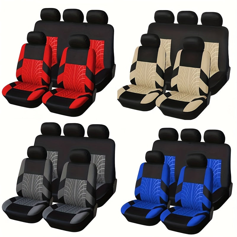 Tire-Track Car Seat Covers for Five Seats, Full-Enclosure Breathable Fabric Style with Two Front and Three Rear Seat Coverage in Multiple Color Options