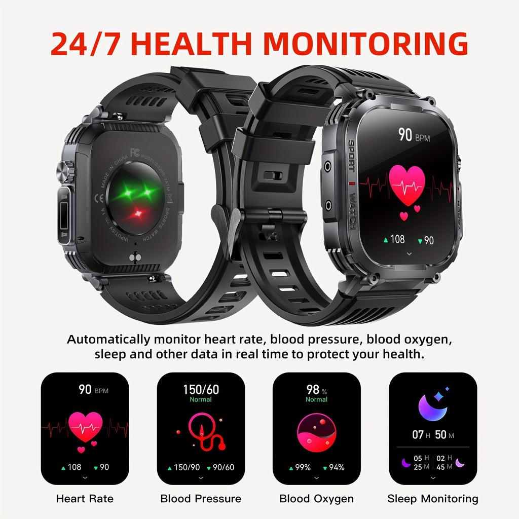 LED Flashlight Calling Smartwatch with Listed 2.02-Inch TFT Screen, Step Counting and Sleep Tracking Features, iOS Android Option for Everyday Wear