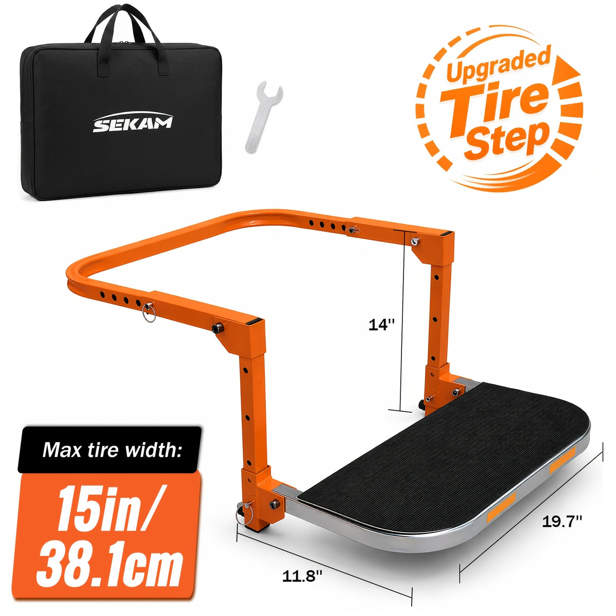 Foldable Tire Step for Compatible Truck and SUV Roof Rack Access, Adjustable Standing Platform with 300 lb, 650 lb or Upgraded Quick-Clip Option Labels