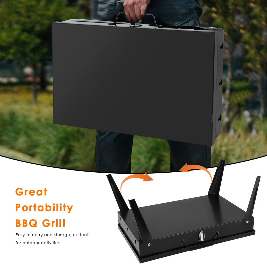 Portable Charcoal BBQ Grill with Compact Folding Design, Three-Piece Set Selection for Camping Cookouts, Outdoor Picnics and Backyard Barbecue Meals