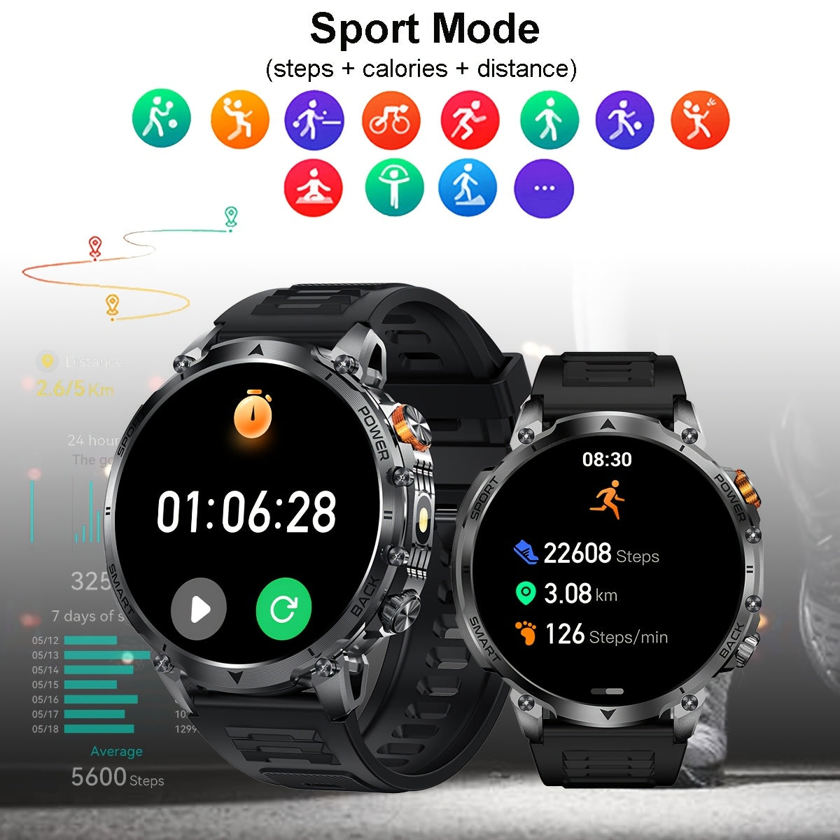 AMOLED Outdoor Smartwatch for Men by COANR with 1.7-Inch Touchscreen, 1400mAh Battery, Compass, LED Flashlight, AI Assistant and Wireless Calling
