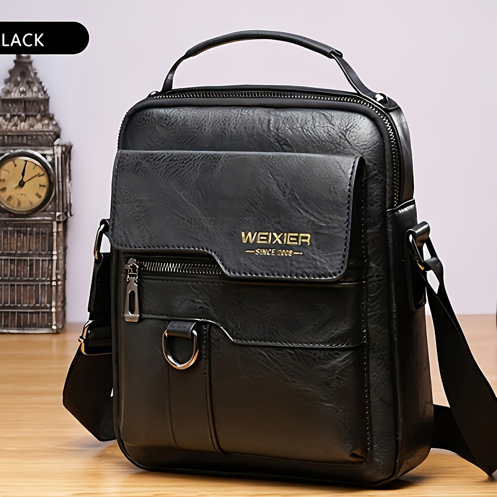Men's Leather Diagonal Backpack, Retro Sling-Style Commuter Bag with Adjustable Shoulder Strap in Black, Dark Brown or Brown for Everyday Outings and Travel