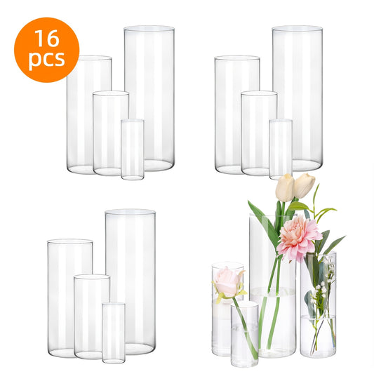 Clear Glass Cylinder Vase Set TOMNK, 24-Piece Wedding Table Decor with Listed 4, 6, 8 and 9.8-Inch Heights for Floral Centerpieces and Party Displays