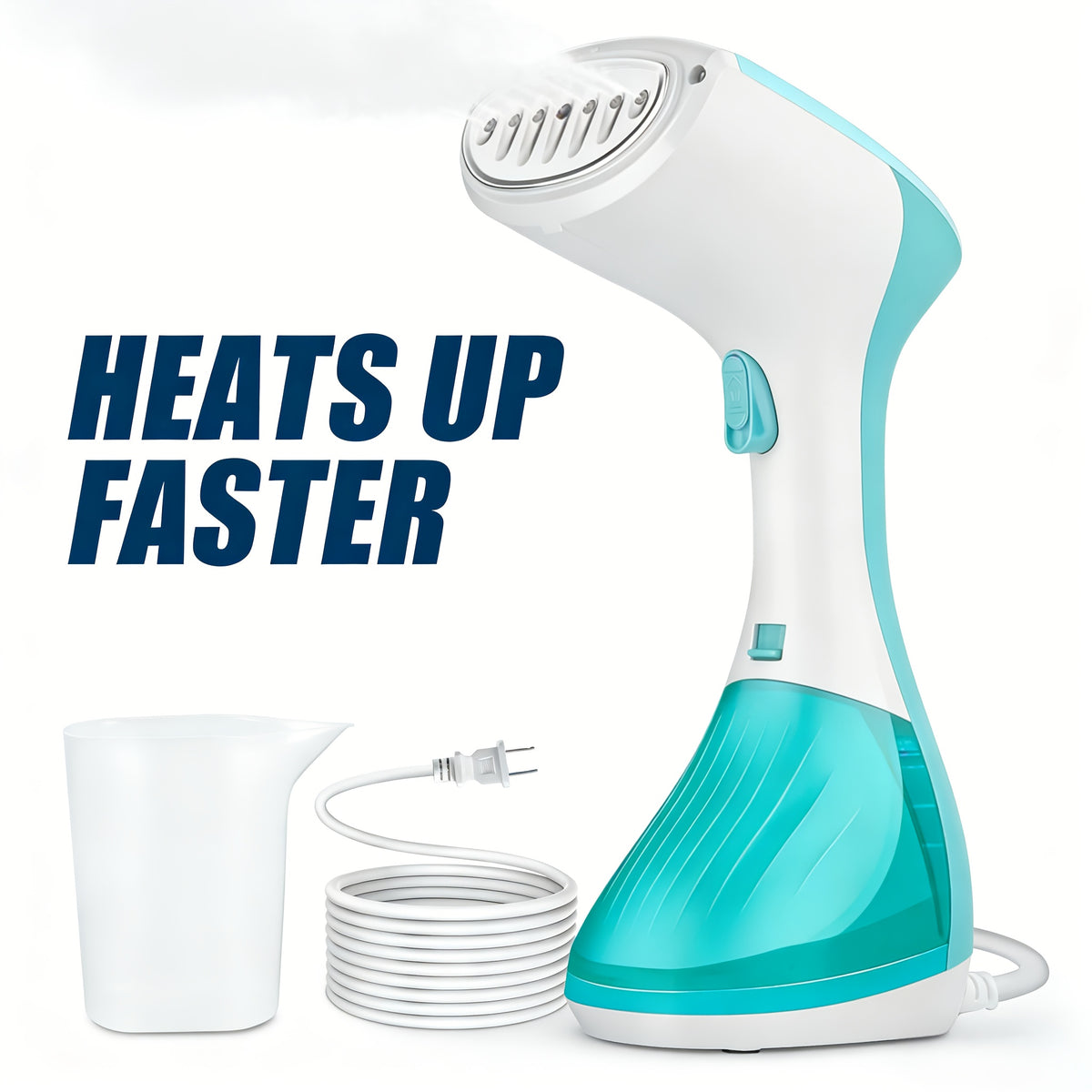 Three-Setting Clothes Steamer 1800W in Green, Corded Handheld Garment Wrinkle Remover with XL Tank and Nozzle Attachments for Compatible Suits, Bedding and Curtains