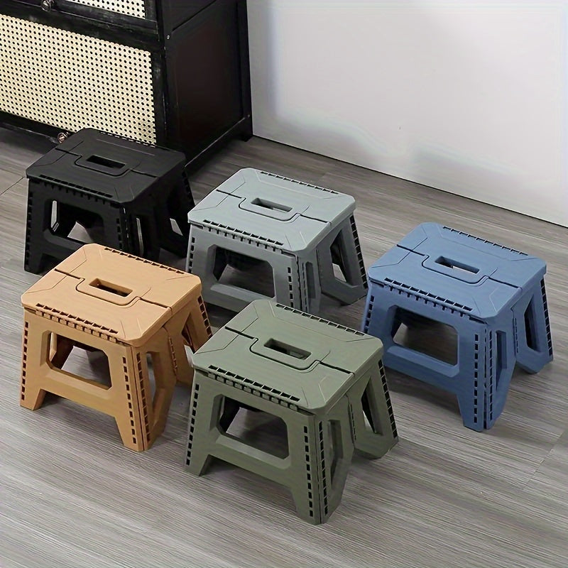 Portable Folding Stool with Carry Handle, Single Square PP Plastic Collapsible Seat in Five Colors for Indoor Gatherings, Picnics and Fishing