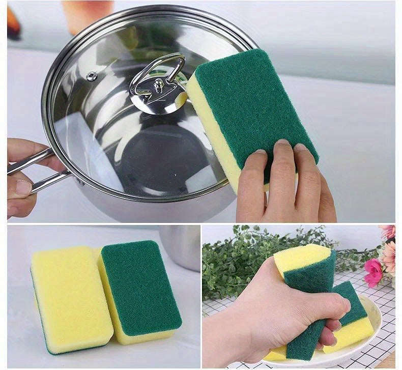 Kitchen Sponges 24-Pack in Yellow and Green, Double-Layer Dishwashing Scrubbers with Textured Surface for Compatible Dishes, Pots and Cookware Cleanup