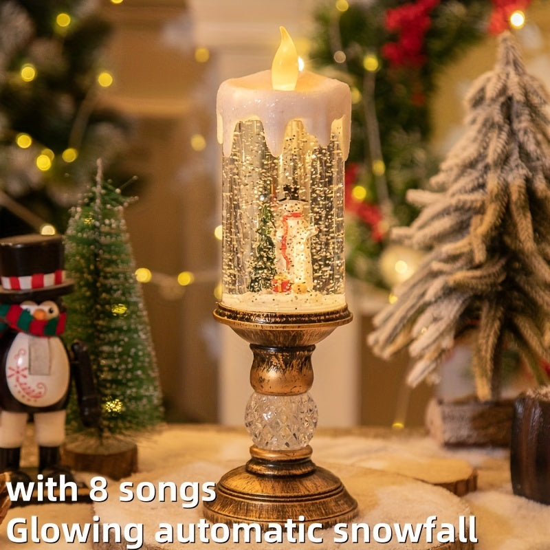Musical Christmas Flameless Candle Lamp, Listed 11.4-Inch Decorative Light with Rotating Snowflake Feature in Santa Claus, Santa Hugging Bear or Snowman Designs