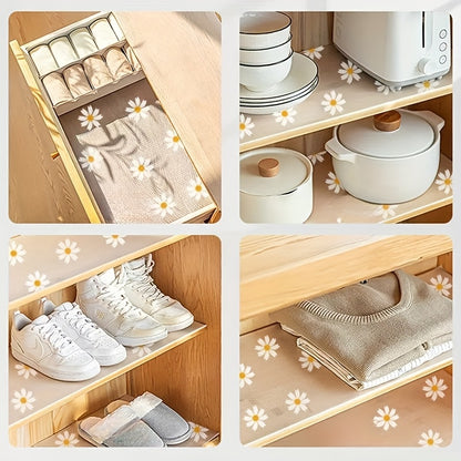 Daisy Cabinet Liner Roll, Cut-to-Fit Plastic Shelf Mat for Compatible Kitchen Cabinets, Drawers and Refrigerator Shelves, Easy-Clean Floral Organization Accessory